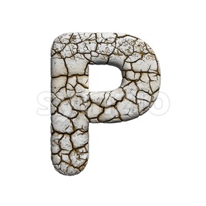 Upper-case crackeled character P - Capital 3d font Stock Photo