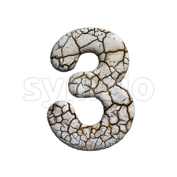 cracked number 3 - 3d digit Stock Photo