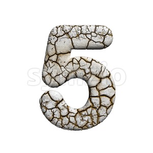 cracked number 5 - 3d digit Stock Photo