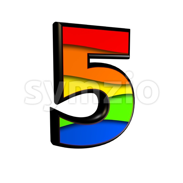 Rainbow number 5 - 3d digit Stock Photo