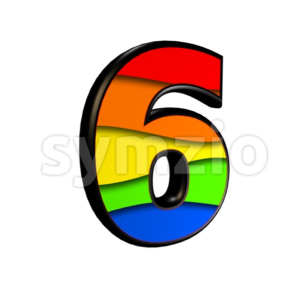 Rainbow digit 6 - 3d number Stock Photo