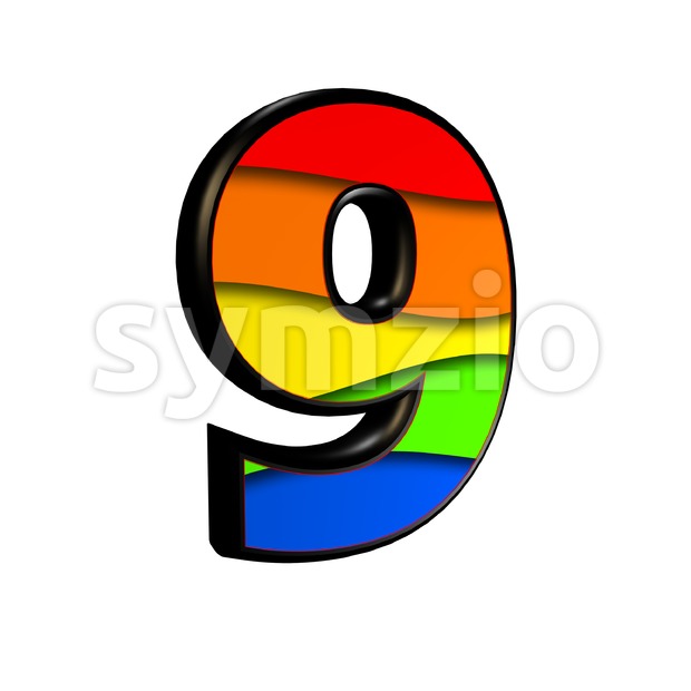 Rainbow number 9 - 3d digit Stock Photo