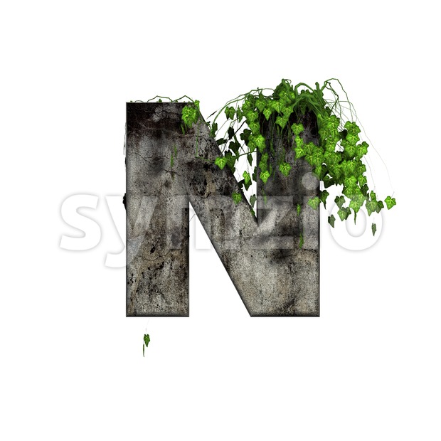 concrete font N with ivy - Capital 3d letter Stock Photo