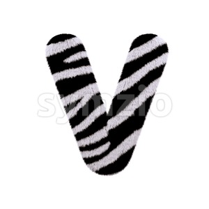 Capital zebra fur letter V - Upper-case 3d character Stock Photo
