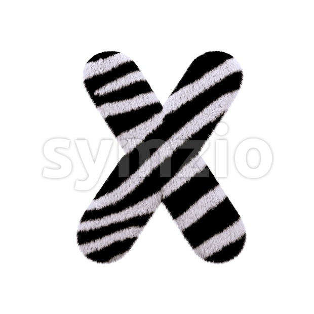 3d Upper-case character X covered in zebra texture Stock Photo