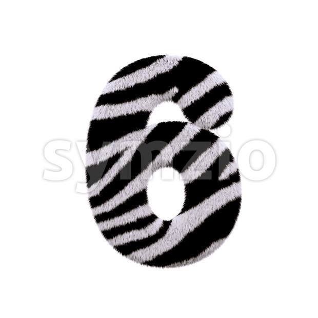 zebra digit 6 - 3d number Stock Photo