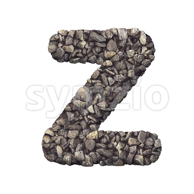 crushed rock letter Z - Upper-case 3d font Stock Photo