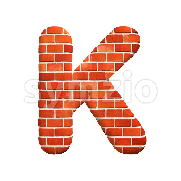Uppercase Brick wall letter K - Capital 3d font Stock Photo