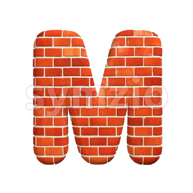 3d Capital character M covered in Brick texture Stock Photo