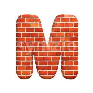 3d Capital character M covered in Brick texture Stock Photo