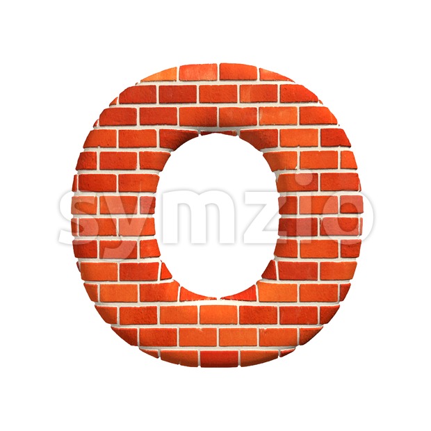 3d Upper-case letter O covered in Brick wall texture