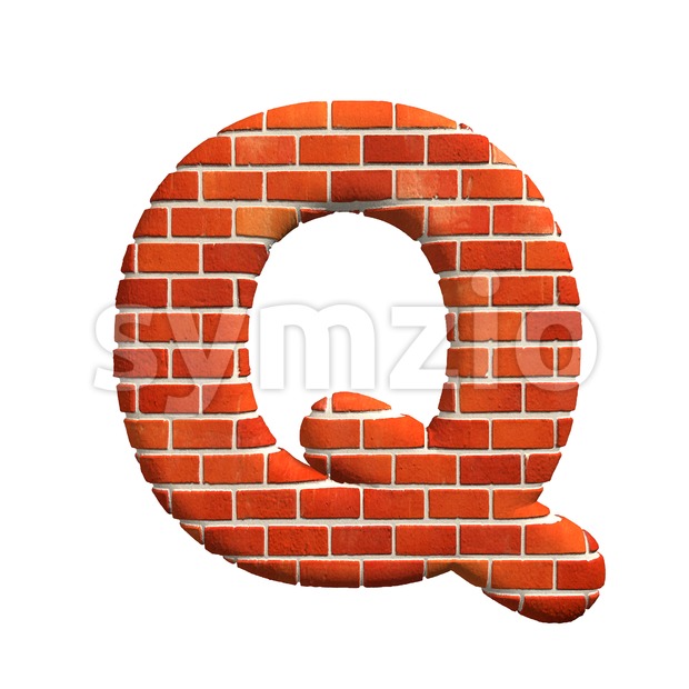 3d Upper-case font Q covered in Brick texture